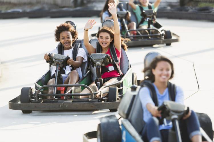 people at a go kart track