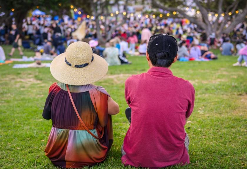 Couple sitting in park