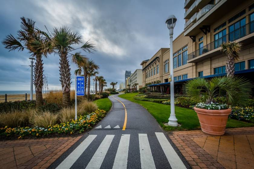 Bike path along the boardwalk in Virginia Beach, Virginia.