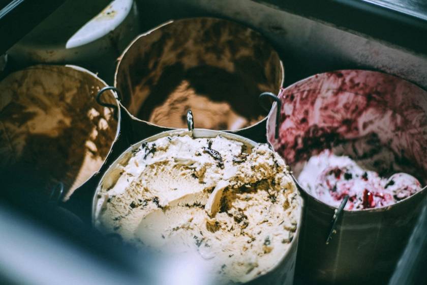 Ice cream buckets at a shop